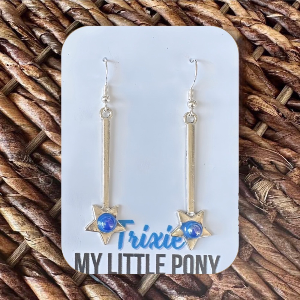 New Handmade Silver-Tone “Trixie” (My Little Pony) Dangle Wands Earrings
